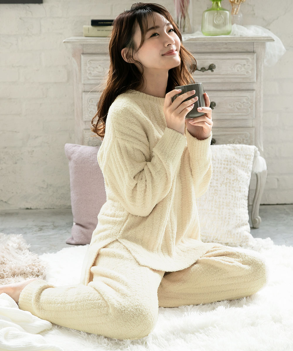 エメフィール aimerfeel リブモールニット 腹巻付き 長袖 上下 エメフィール aimerfeel リブモールニット 腹巻付き 長袖 上下