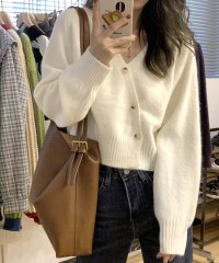 Amulet/Vネックフロントボタンカーディガン レディース トップス 長袖 秋服 冬服 10代 20代 30代 韓国ファッション 韓国 オフィスカジュアル ショート丈 無地/505057098