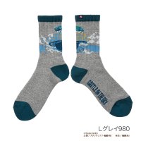 STUDIO GHIBLI/福助 公式 靴下 メンズ スタジオジブリ 天空の城ラピュタ ラピュタプリント リブ クルー丈 033－2208<br>25－27cm ライトグレー 紳士 男性 /505057663