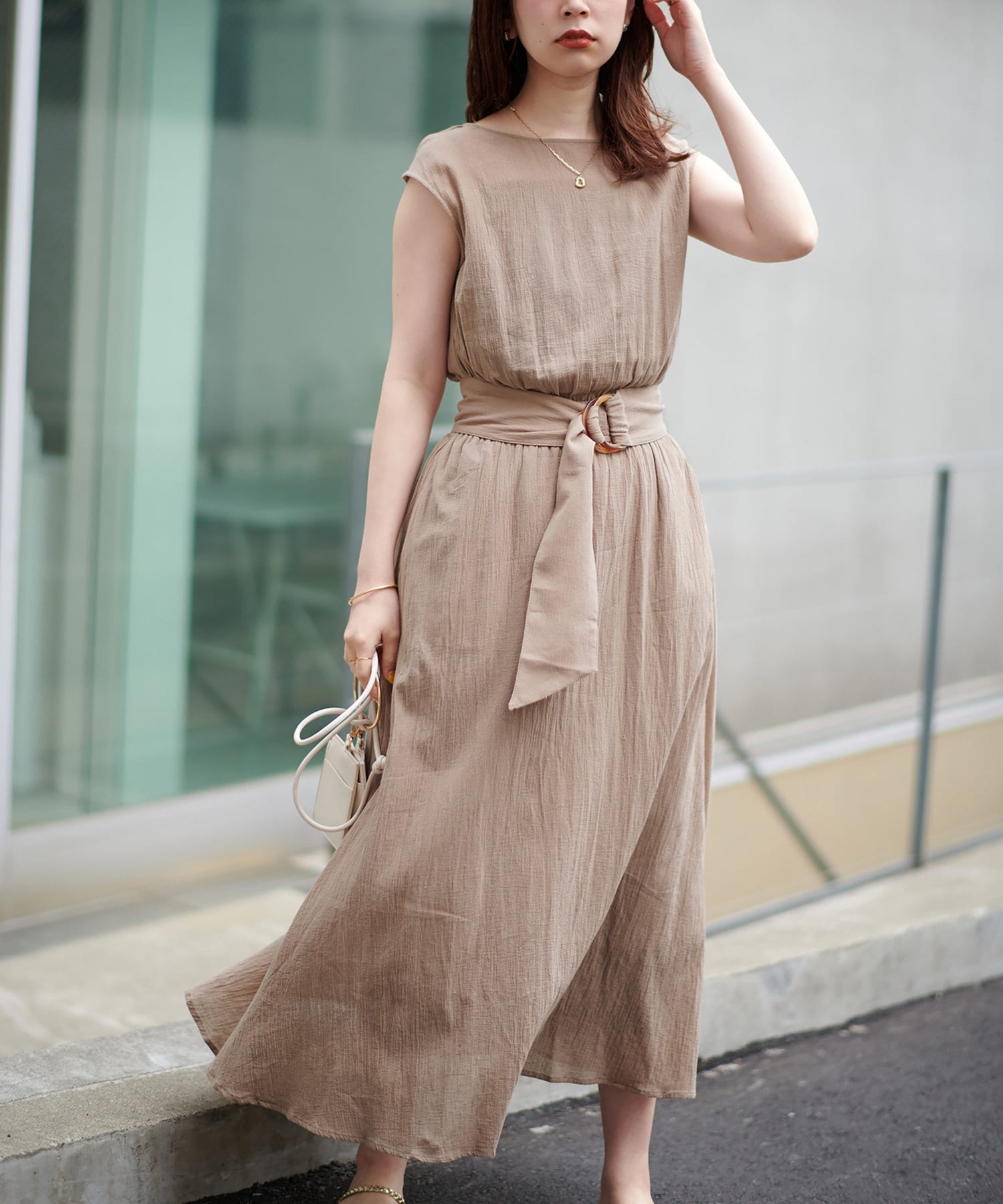 セール】【natural couture】べっ甲Dかん太ベルト涼しげワンピース