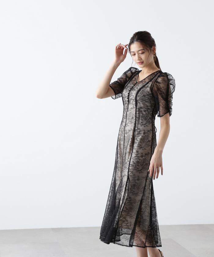 JIL SANDER シルク フリル ドレス【注目商品】★ Jil Sander コードレース ドレス | ブラック | FARFETCH JP