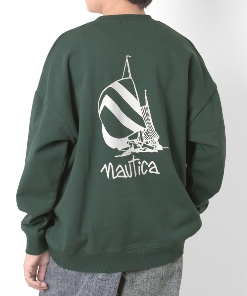 セール】【NAUTICA】バックプリントトレーナー(505026201) グラソス(GLAZOS) d fashion ノーティカ NAUTICA 刺繡ロゴ コットンニット セーター ライトベージュ
