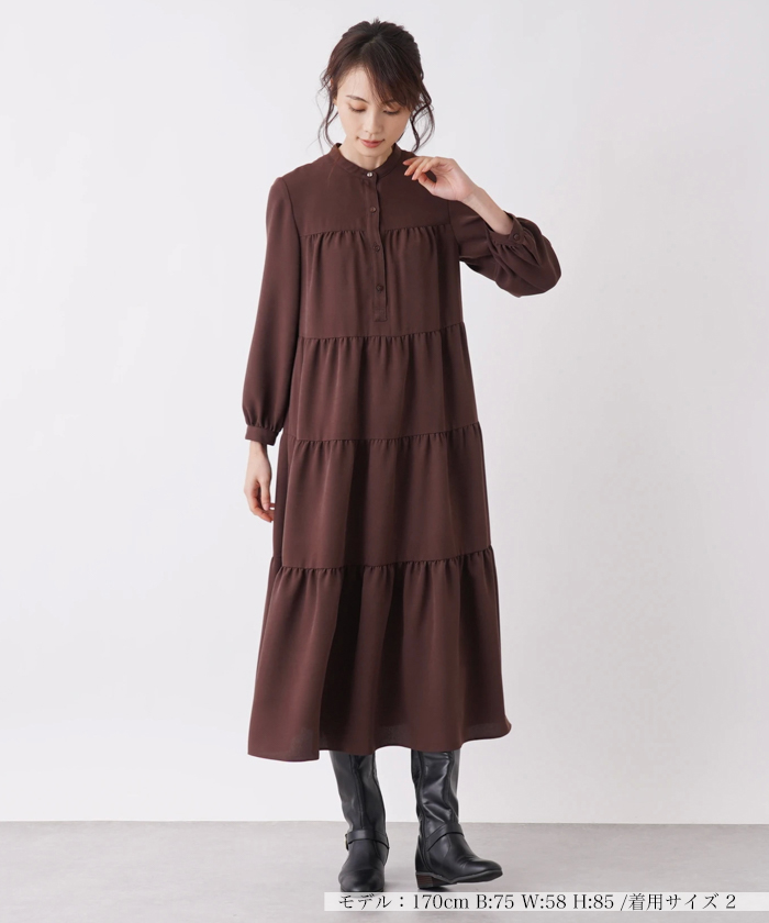 クーポン】【セール 48%OFF】【Nouque】ティアードロングワンピース