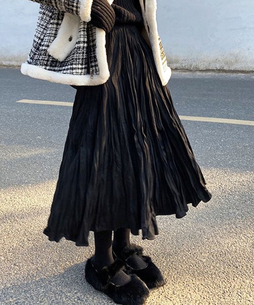 セール40 Off ワッシャープリーツスカート レディース ボトムス 無地 ロング丈 秋服 冬服 10代 代 30代 韓国ファッション 韓国 ウエストゴム 可愛い シンプル アミュレット Amulet D Fashion