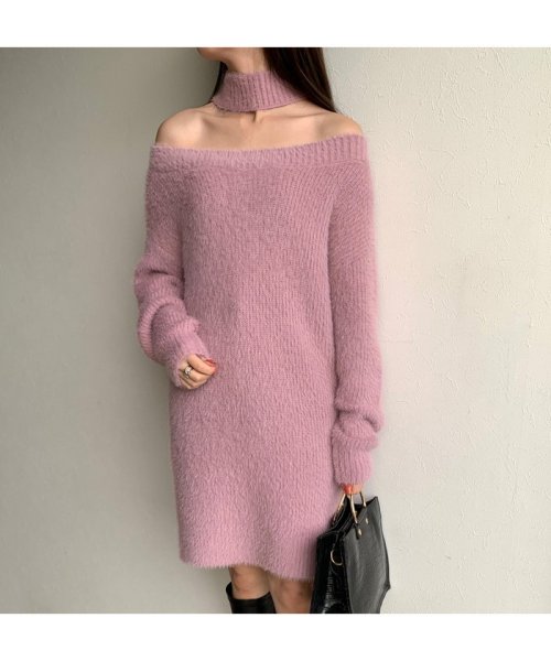 チョーカーデザインシャギーニットワンピース ノンヘッジ Non Hedge D Fashion
