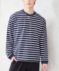 TopIsm/ロングTシャツ メンズ 長袖 Tシャツ ワイドシルエット ヘビーウェイト 綿100％ コットン天竺 クルーネック 無地 ボーダー ロンT カットソー/505083525