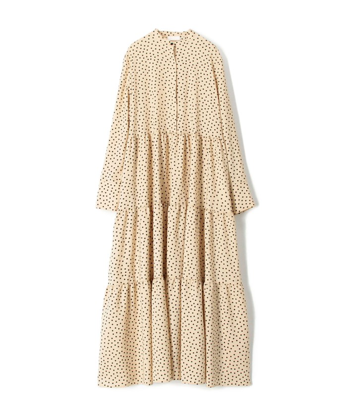 45r上質インディゴドットプリントティアードワンピース超美品