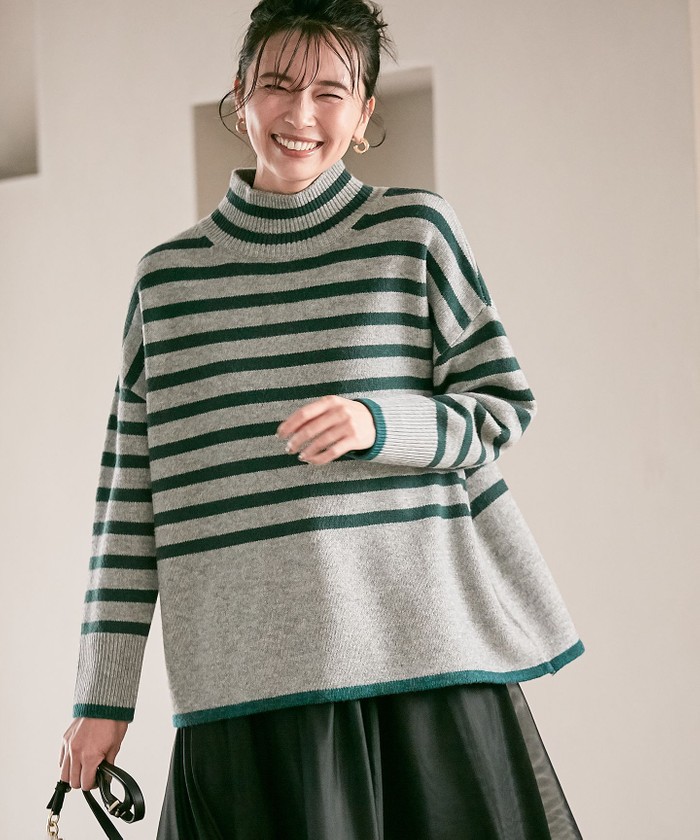 セール 20%OFF】【CLASSY.1月号掲載】ウールナイロン ボーダー