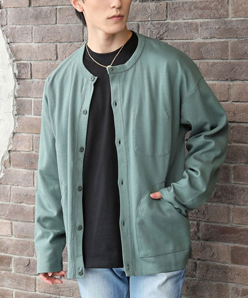 COACH カーキ オリーブグリーン カーディガン MENS S 美品 フェザーモールニットカーディガン＜グリーン＞(S グリーン