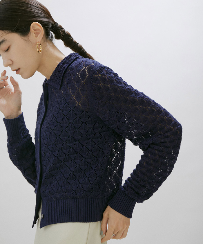 【激安通販 オンラインショップ】 セール 30%OFF】【WEB限定】襟付き透かし編みカーディガン トップス