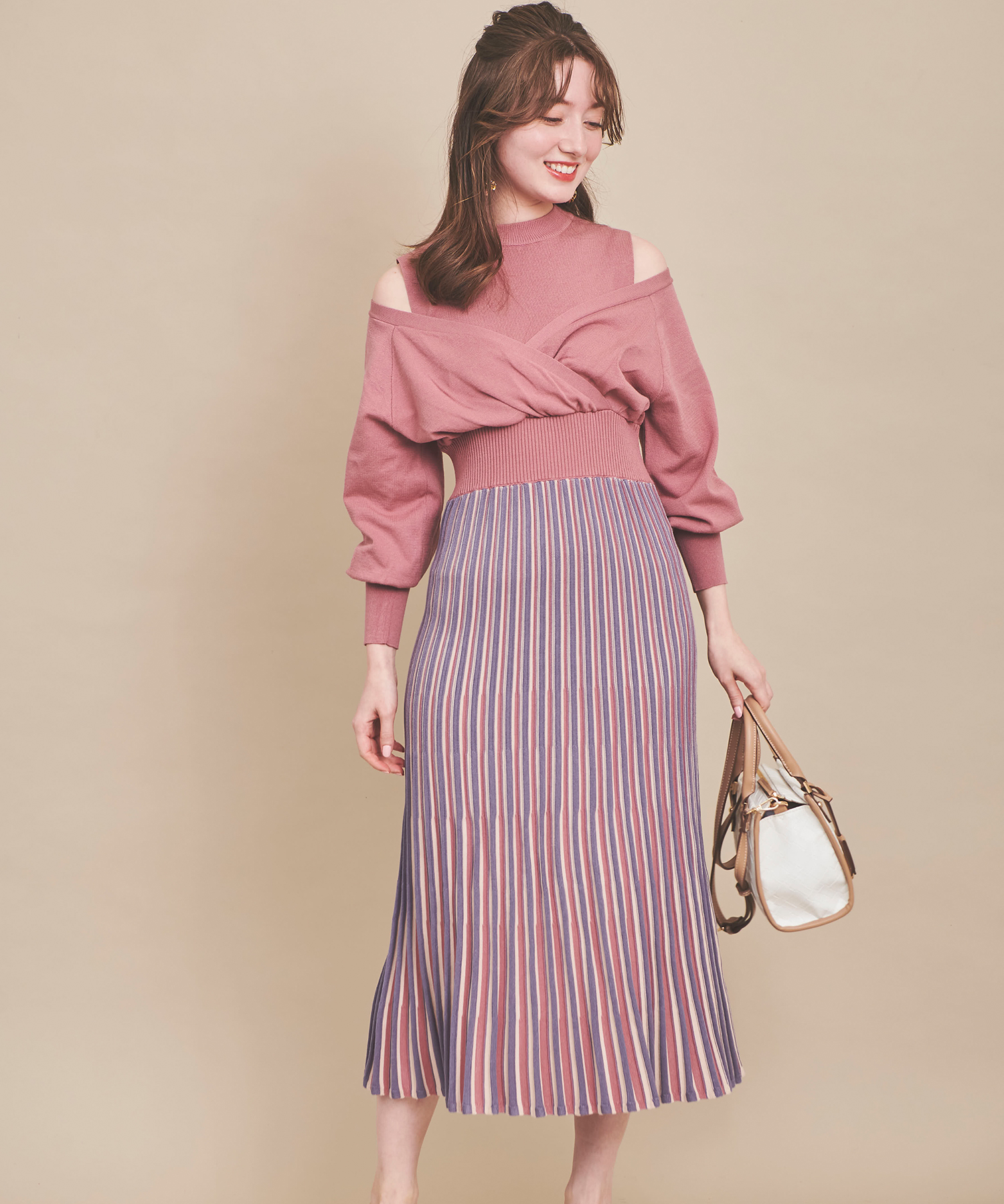 新品31 Sons de mode カシュクール×ストライプニットワンピース 新品31 Sons de mode カシュクール×ストライプニットワンピース