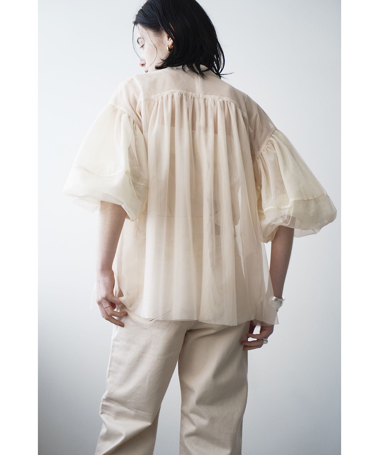 セール 40%OFF】SHEER TULLE BALLOON SLEEVE TOPS(505105018 セール 40%OFF】SHEER TULLE BALLOON SLEEVE TOPS(505105018