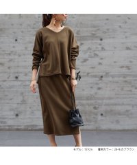 No one knows/ノーワンノーズ No one knows 日本製 Vネックドルマンカットソー タイトスカート セットアップ 上下セット 2点セット 大人 フォーマル きれいめ /505095017