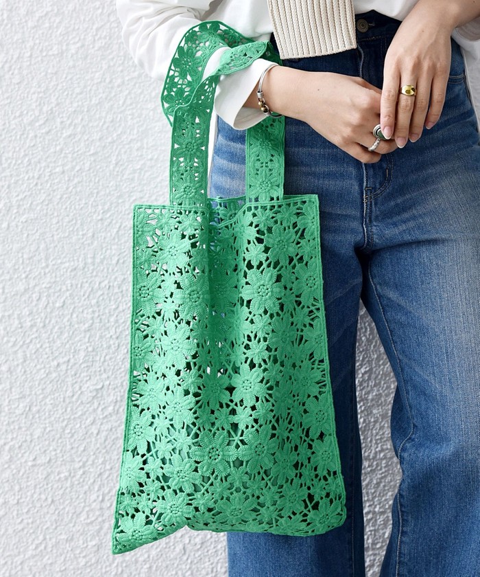 セール 30%OFF】SHIPS any: フラワー レース トートバッグ