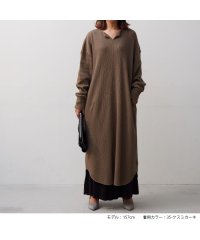 No one knows/ノーワンノーズ No one knows 日本製 厚手 しっかり ワッフル 生地 キーネック ビッグ ワンピース レディース 長袖 大きい 大きめ 大きいサイズ/505111800