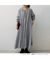 No one knows/ノーワンノーズ No one knows ストライプ 柄 テントライン ギャザー ワンピース シャツワンピ 長袖 マキシ丈 ロング丈 レディース aライン 大人/505111815
