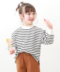 devirock/ガールズ ゆるっとボーダー 長袖Tシャツ 子供服 キッズ 女の子 トップス 長袖Tシャツ ロンT 綿100% 吸汗/505117697