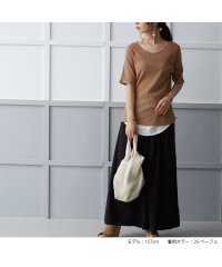 No one knows/ノーワンノーズ No one knows コットンリブVネック5分袖Tシャツ 五分袖 コットン リブ 大人 きれいめ Tシャツ プルオーバー レディース 半袖 /505095028