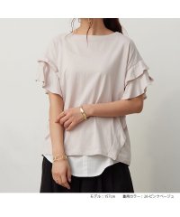 No one knows/ダブルフリル フリル Tシャツ レディース 半袖 カットソー レイヤード 重ね着 トップス ボートネック 無地 可愛い フリルスリーブ 綿100％ コットン10/505111746