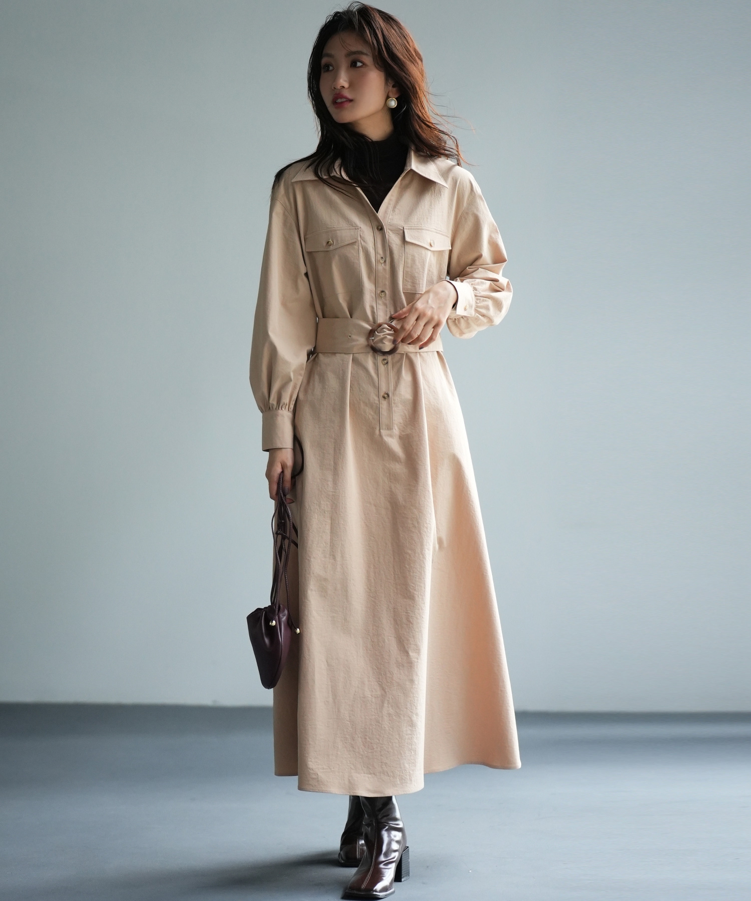 セール43%OFF】ベルト付きロングシャツワンピース(505121155) | セゾン ド パピヨン(SAISON DE PAPILLON) - d fashion