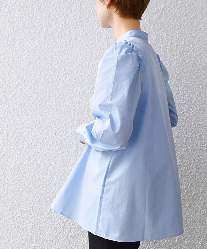 UNITED ARROWS フリル付きライトブルー半袖チュニック UNITED ARROWS フリル付きライトブルー半袖チュニック （UNITED