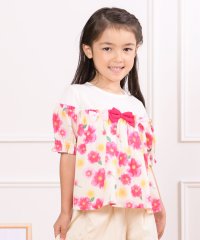 KP/KP(ケーピー)水彩花柄シフォンのオフショルダー風半袖Tシャツ(100～130)/505084865