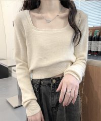 Amulet/スクエアネックミニ丈ニット レディース トップス 長袖 無地 秋服 冬服 10代 20代 30代 韓国ファッション 韓国 オフィスカジュアル ショート丈 上品/505134578