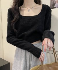 Amulet/スクエアネックミニ丈ニット レディース トップス 長袖 無地 秋服 冬服 10代 20代 30代 韓国ファッション 韓国 オフィスカジュアル ショート丈 上品/505134578