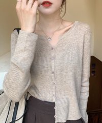 Amulet/長袖ニットカーディガン レディース トップス 長袖 無地 クルーネック 秋服 冬服 10代 20代 30代 韓国ファッション 韓国 オフィスカジュアル リブ/505134579