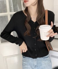 Amulet/長袖ニットカーディガン レディース トップス 長袖 無地 クルーネック 秋服 冬服 10代 20代 30代 韓国ファッション 韓国 オフィスカジュアル リブ/505134579