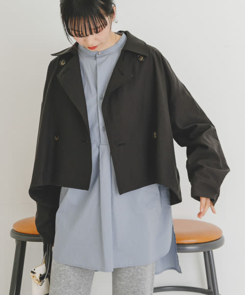 美品！ドゥロワー　ショートトレンチコート 3COLOR 】フェイクレザードッキングショートトレンチコート