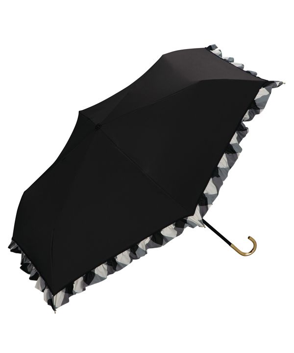 【色: ブラック】Wpc. 日傘 遮光バイアスチェックフリル ミニ ブラック 折