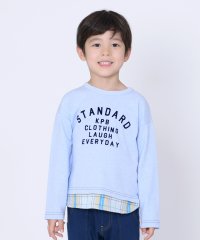 KP BOY/KPBOY(ケーピーボーイ)二重織チェック裾切り替えロゴプリントカラー杢天竺長袖Tシャツ(100～130)/505087613