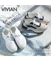 Vivian/【2023春夏新作】厚底異素材コンビレースアップスニーカー/505134500