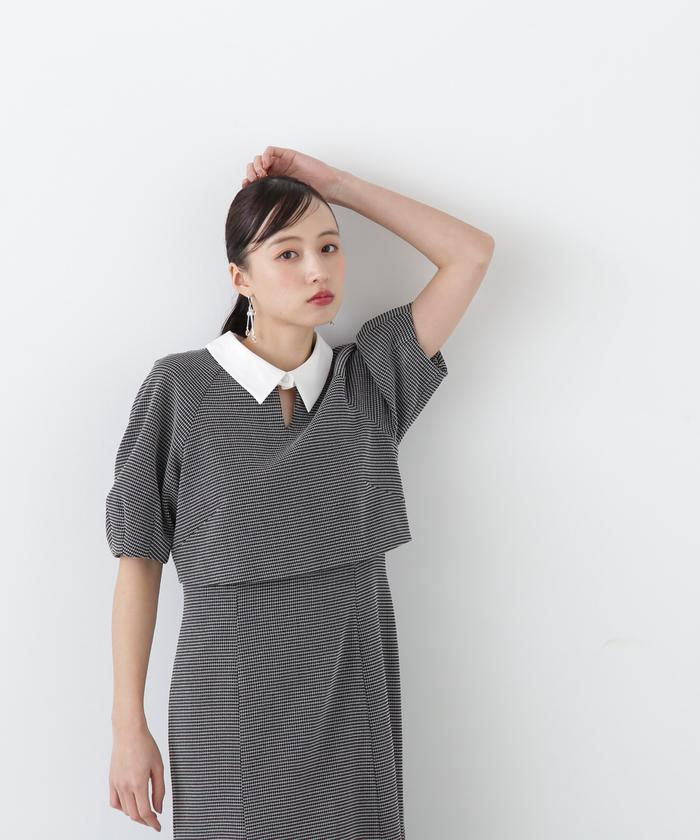 セール 30%OFF】フロントスリットエリツキレイヤードワンピース セール 30%OFF】フロントスリットエリツキレイヤードワンピース