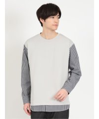 TAKA-Q/スムース×ストライプ切替 クルーネック 長袖 メンズ Tシャツ カットソー カジュアル インナー ビジネス ギフト プレゼント/505142905