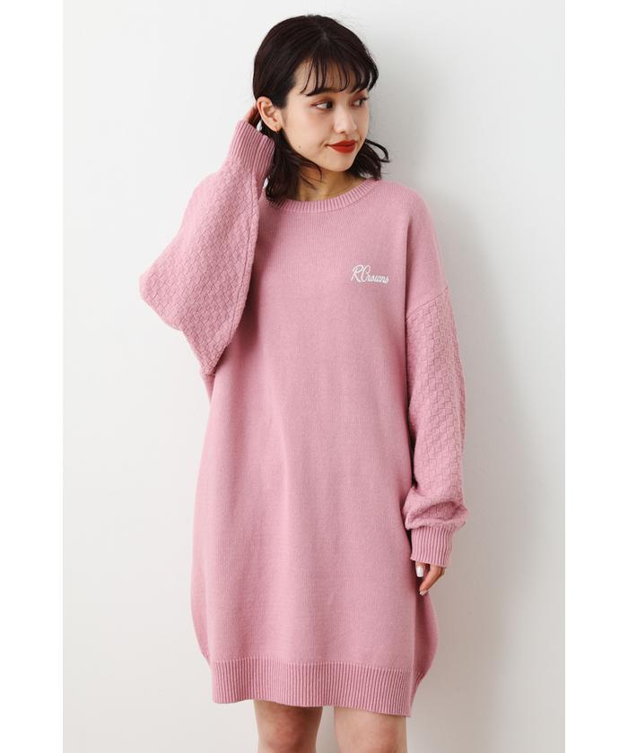 セール】LOGOスリーブ格子編みニットワンピース(505144672