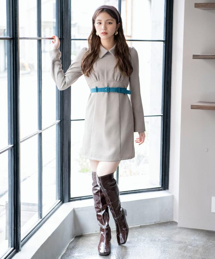 セール】千鳥柄シャツ衿タイトミニワンピース(505147033 セール】千鳥柄シャツ衿タイトミニワンピース(505147033