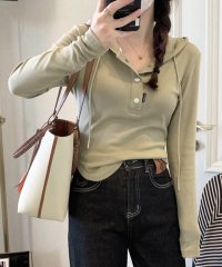 Amulet/アミュレット Amulet フード付きシンプルトップス レディース トップス 長袖 無地 秋服 春服 10代 20代 30代 韓国ファッション 韓国 ストリート/505153876