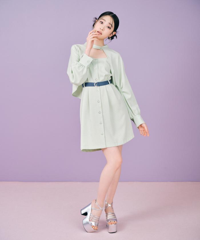 Fiori di Chiara 古着 水玉切替 デコルテあき カットソーワンピ セール】デコルテ開きツーピー風ワンピース（ワンピース