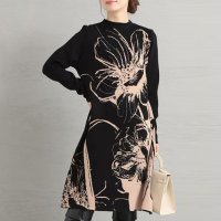 Sawa a la mode/サワアラモード Sawa a la mode レディース ワンピース チュニック 黒 ブラック 長袖 ニット 花/505161177