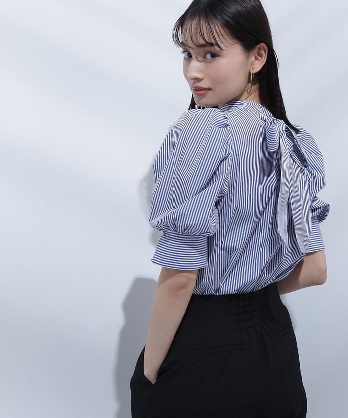 セール 10%OFF】｜美人百花4月号掲載｜バックリボンストライプ