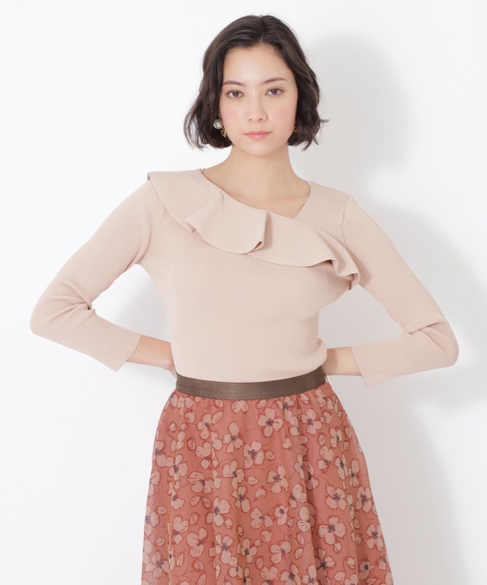 最終決算 セール】【La maglia】アシンメトリー フリルニットプルオーバー トップス