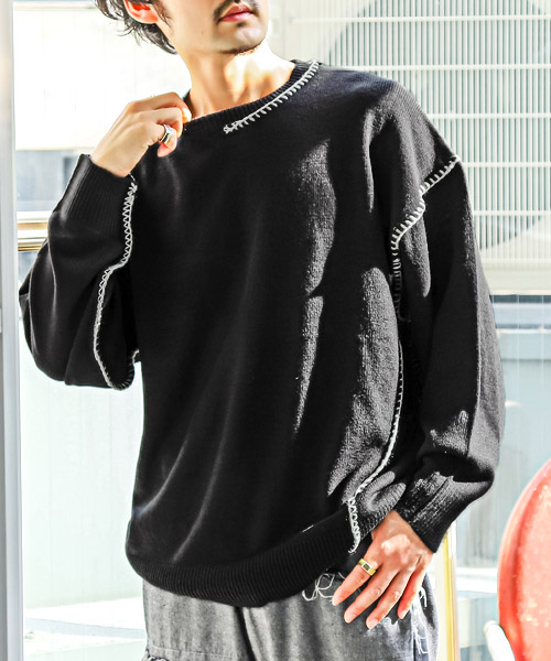 ラグスタイル LUXSTYLE ハンドステッチクルーネックニット