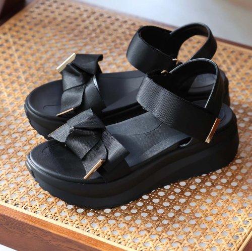 厚底リボンダッドスポーツサンダル(505178774) ヴィヴィアン(Vivian) d fashion キッズ 女の子 夏物 22 オープントゥーリボンサンダルグリーン