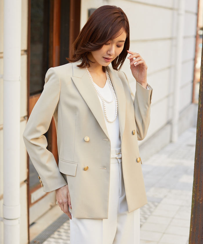 ANAYI ベージュ ダブルブレストコート ANAYI ベージュ 急速 ダブルブレストコート
