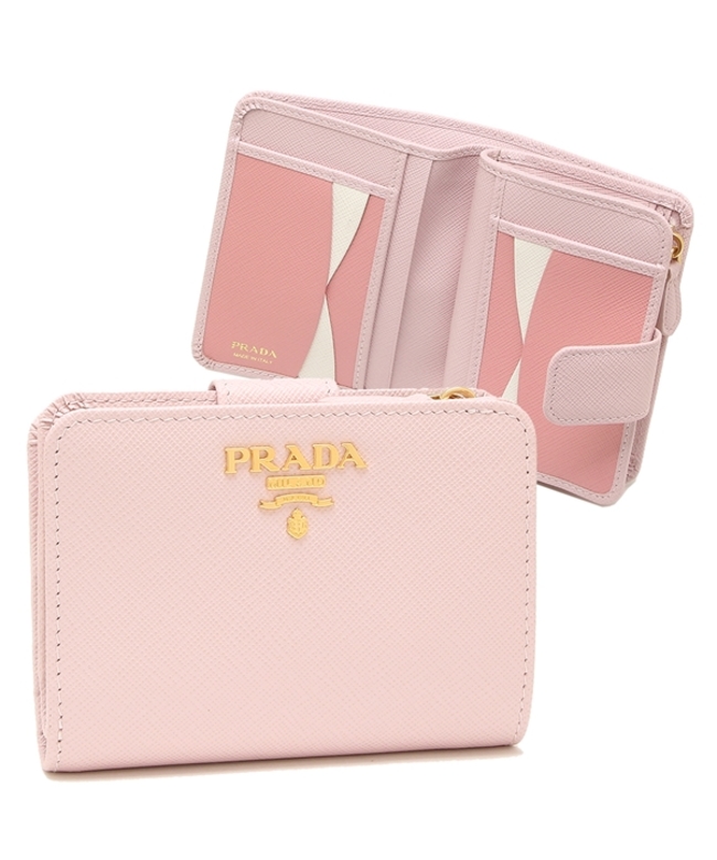 セール】プラダ 二つ折り財布 サフィアーノ ピンク レディース PRADA