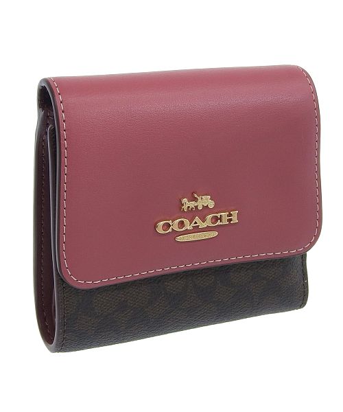 COACH コーチ 三つ折り財布 シグネチャー トゥルーレッド 赤