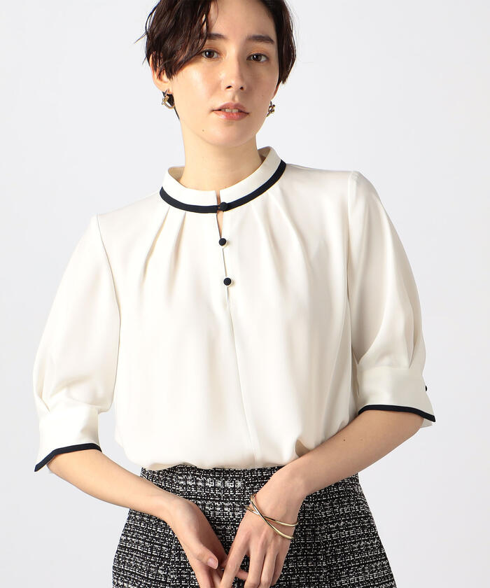 NOLLEY'S ストレッチジョーゼット半袖配色ブラウス　36サイズ セール 40%OFF】◇【WEB限定カラー/サイズあり】ストレッチ