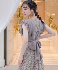 niana/niana ニアナ 結婚式 ワンピース パーティードレス レース シフォン 切り替え ロング丈 袖あり 半袖 総レース 花柄 フレア ウエストリボン バックリボ/505186552